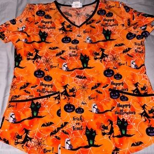Halloween Themed Scrub Top, size M